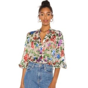 Alice + Olivia | Sheila Floral Split Neck Blouse…